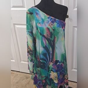 Bisou Bisou One Shoulder Chiffon Mini Dress   Size 10